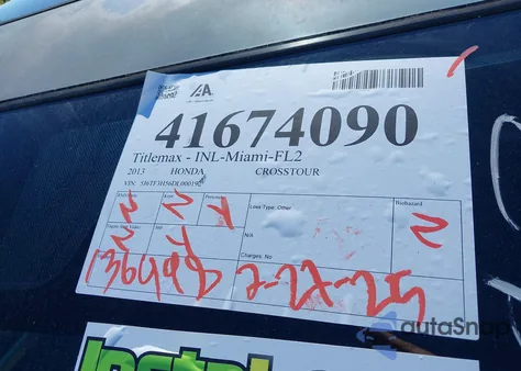 2013 Honda Crosstour Ex-L from USA, damaged, VIN 5J6TF3H56DL000192